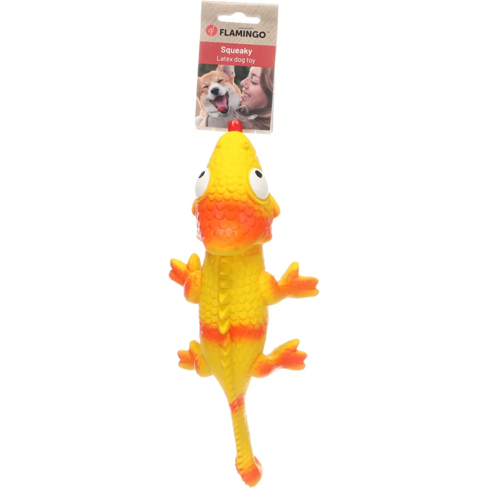 Flamingo Latex legetøj Kamæleonen Lizzy 32 cm. Gul med piv