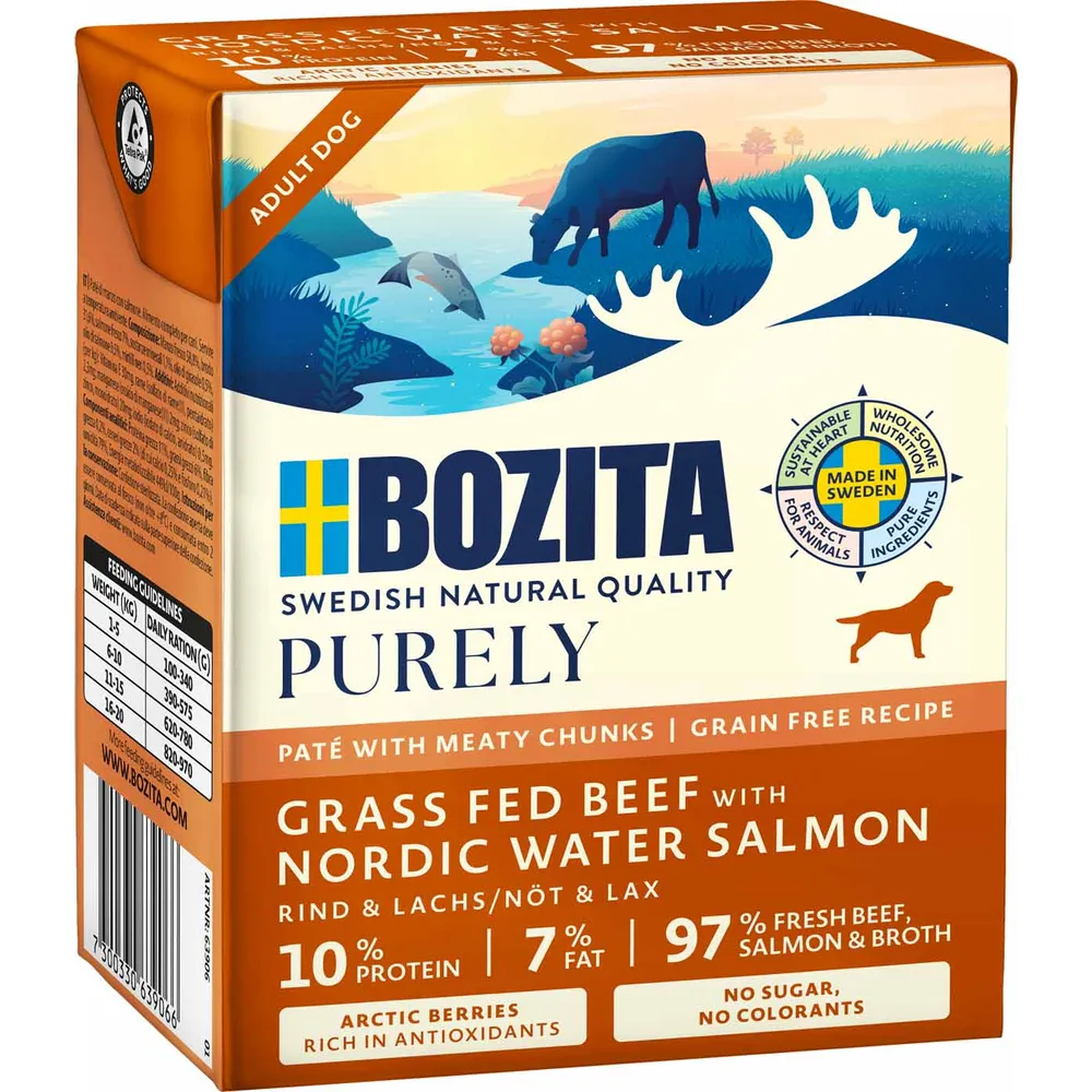 Bozita Purely Pate Adult Dog Grass fed Beef & Nordic Salmon 370 g.
