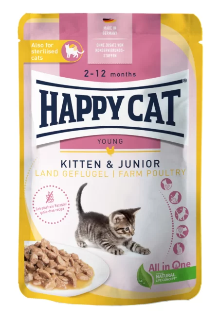 Happy Cat vådfoder i sauce Kitten & Junior Land-Geflügel